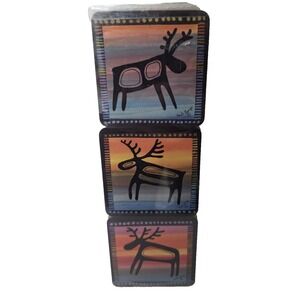 Heidi Lange Set Of 6 Lasinaluset Scandinavian Moose Caribou Whimsical Coasters